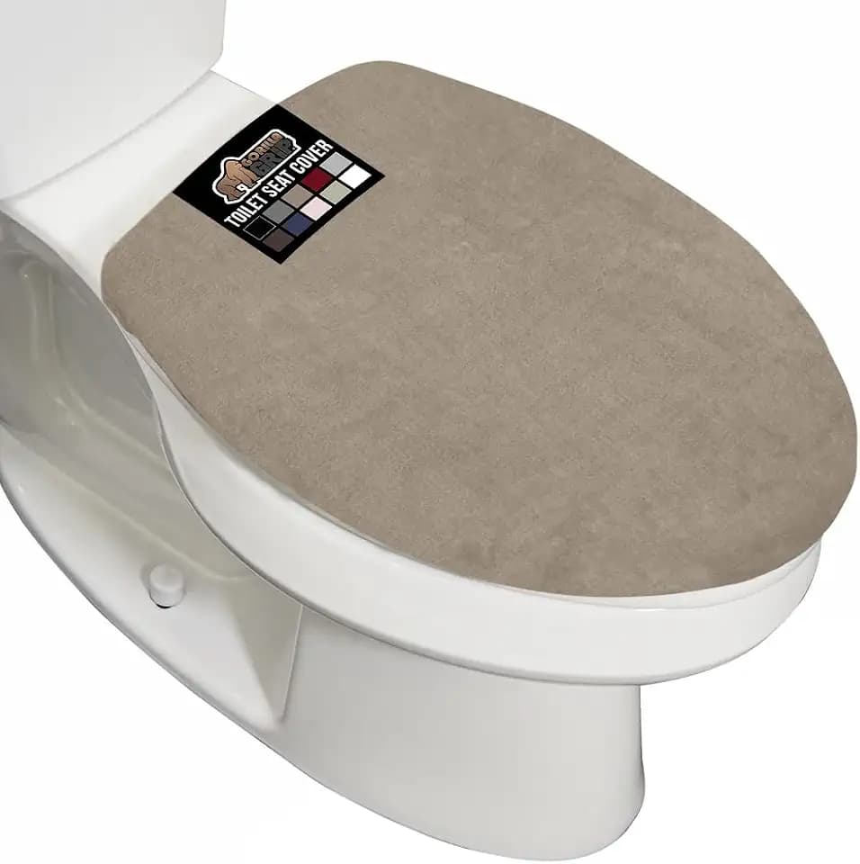 GORILLA GRIP Thick Memory Foam Toilet Lid Seat Cover, 19.5x18.5 Taupe