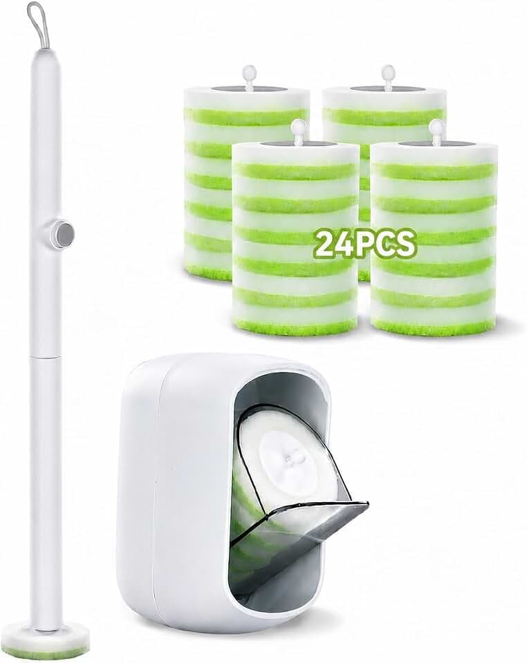 MUEE Disposable Toilet Brush Holder with 24 Refills, Pre-Loaded Cleaner System