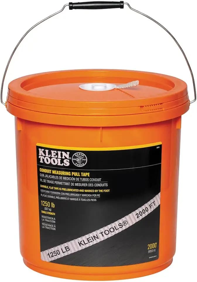 Klein Tools 50122 Conduit Measuring Pull Tape for Heavy-Duty Cable and Wire Pulling, Made in USA, 1250-Pound x 2000-Foot Long