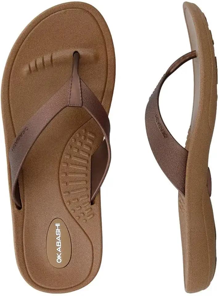 OKABASHI Women's Breeze Flip Flop Sandals, Toffee/Copper, Medium-Large