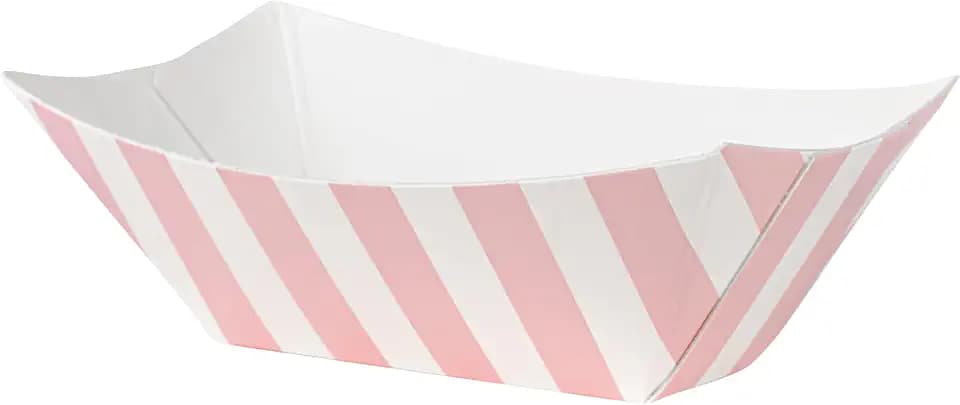 Restaurantware-Bio Tek 2 Ounce Food Trays, 400 Disposable Paper Food Trays - Heavy-Duty, Greaseproof, Pink And White Paper Boats, For Snacks, Appetizers, Or Treats, Use At Parties Or Carnivals