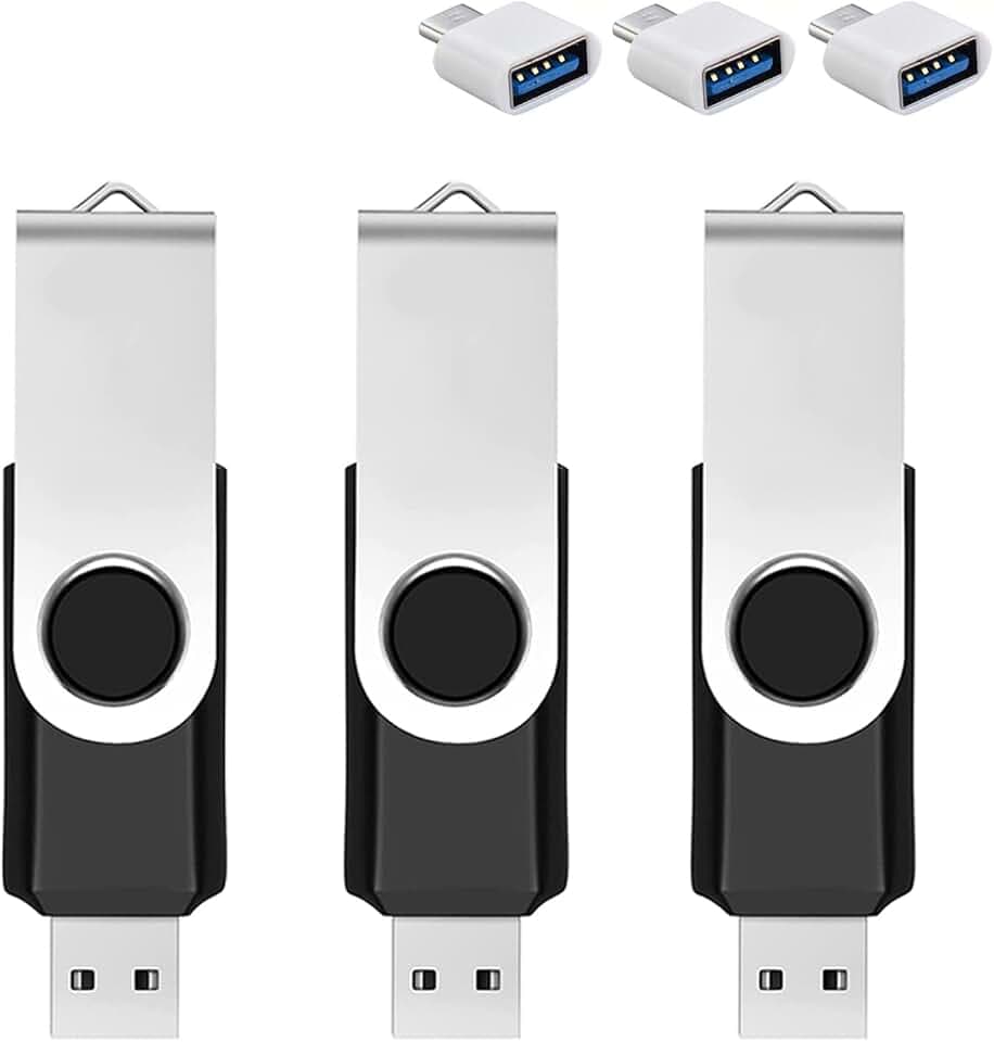 3 Pack 128GB USB Stick mit Type-C Adapter & Speicherbox, USB 2.0 Flash Drive, 360° drehbarer Speicherstick für Handy/Pad/PC/Laptop/Android - Schwarz (3-Pack 128GB)