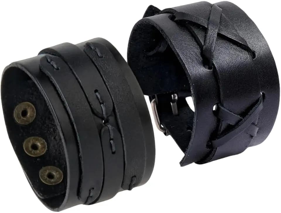 Punk Leather Cuff Bracelet, 2PCS Vintage Braided Leather Wristband for Men Women