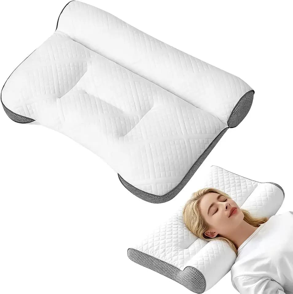 Foam Kissen, Orthopädisches Schlafapnoe Kopfkissen mit Ohrschlitz, Ergonomisches Nackenstützkissen für Seiten-, Rücken- und Bauchschläfer, Anti-Schnarchkissen Seitenschläferkissen