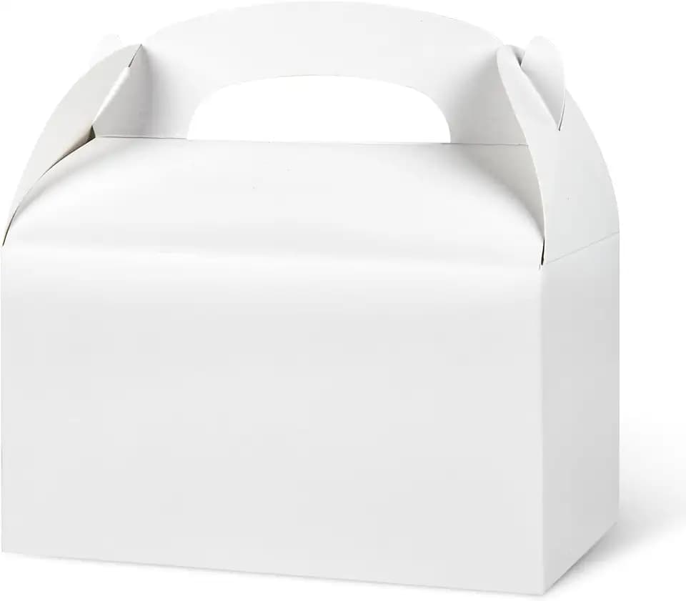 DjinnGlory 36 Pack White Party Favor Treat Boxes with Handle, DIY Paper Boxes for Baby Shower, Birthday, All Occasion, Small Gable Boxes for Small Business 6.18 x 3.58 x 3.38 Inches