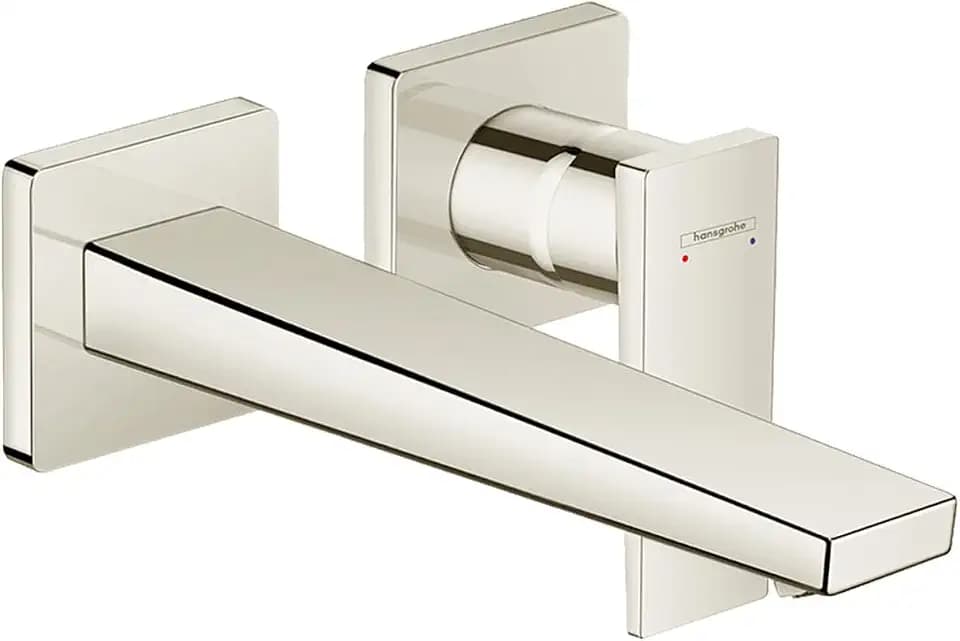 hansgrohe Metropol Modern 1-Handle 2-Hole 5-inch Tall Wall Mounted Bathroom Faucet in Polished Nickel, 32526831