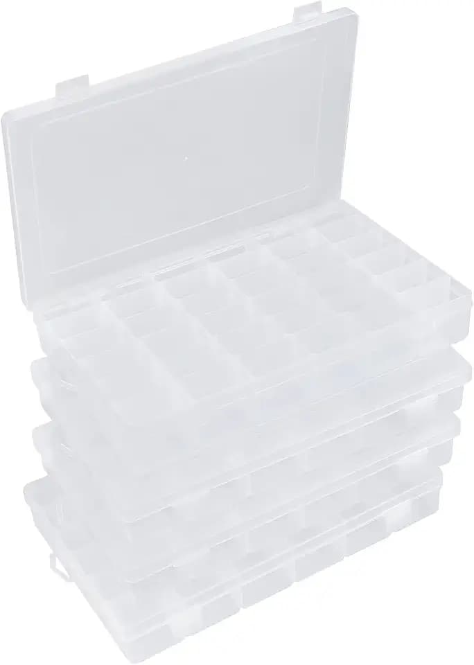 Hlotmeky Bead Organizer 36 Grids 4 Pack Clear Plastic Parts Organizer Box 3600 Tackle Box Craft Storage Compartment Divided Container