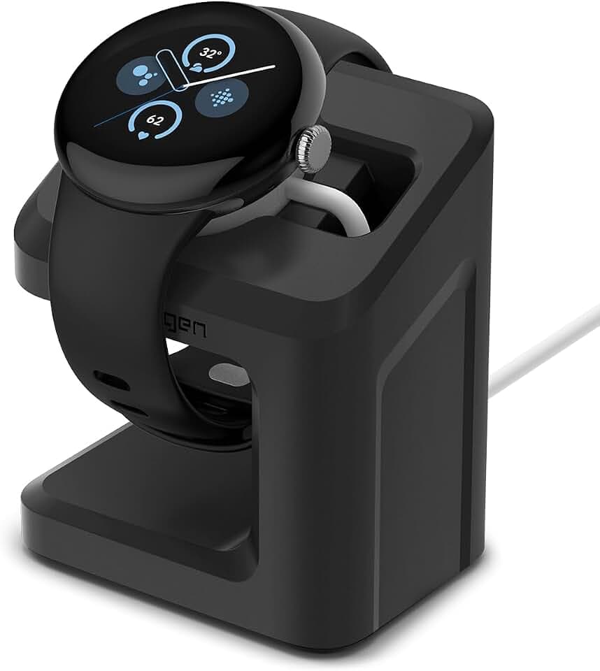 Spigen S355 Smartwatch Ladestation Ständer Dockingstation Kompatibel mit Google Pixel Watch 3 41mm/45mm (2024) - Schwarz