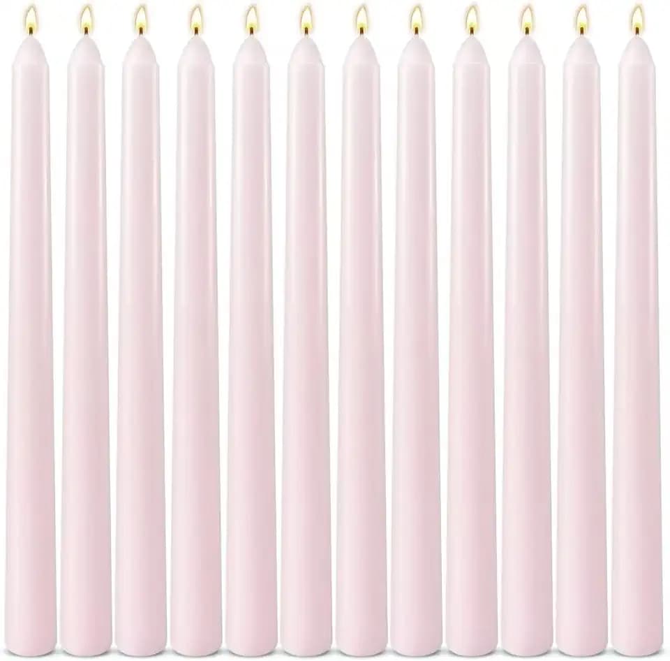 12 Pack 10 inch Pale Pink Taper Candles, Unscented Dripless Smokeless Candlestick Bulk for Home Dinner Wedding Romantic, 7-8 Hours Burn