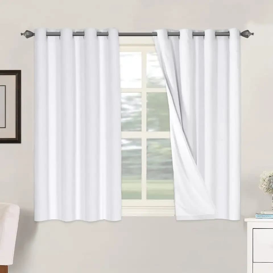 H.VERSAILTEX 100% Blackout Linen Curtains 45" L 2 Panels White