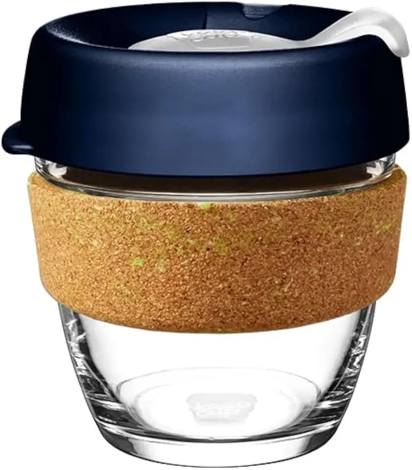 KeepCup Ace Reusable Coffee Cup, Small 8oz/227ml Tempered Glass Cup with Recovered Tennis Ball Cork Band, Dishwasher Safe, Rally