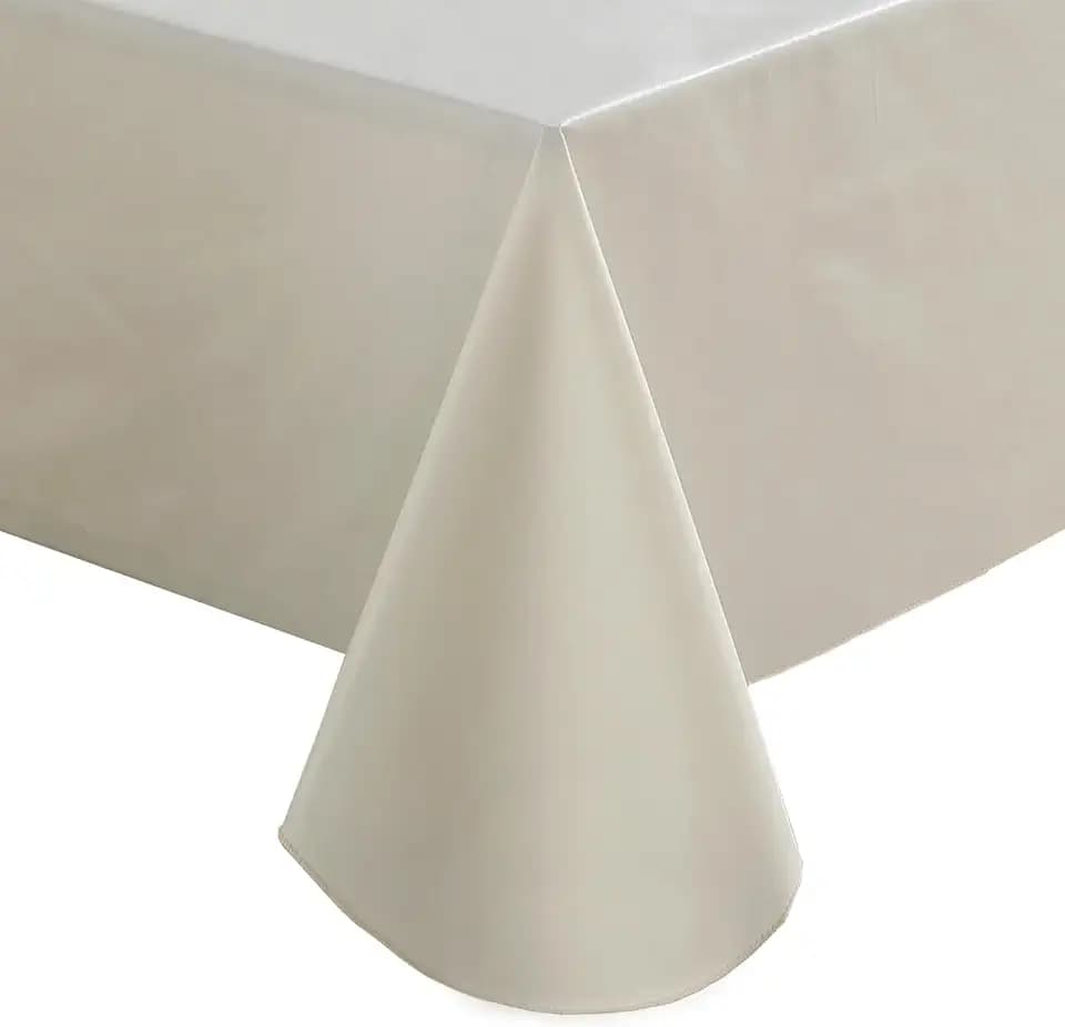 SASTYBALE Off White Vinyl Tablecloth with Flannel Backing, 52 x 70 Inch