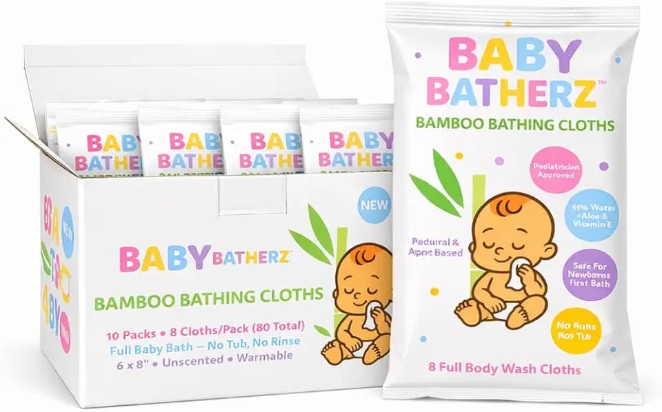 Premium Bamboo Bathing Cloths - No-Rinse Newborn Bath, No Tub Needed - Warmable, Fragrance-Free, Sensitive Skin, Cord Safe - 80 Total Cloths