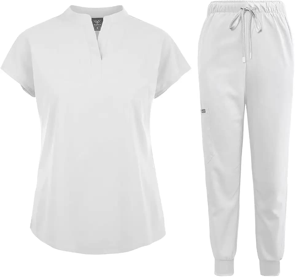 niaahinn Scrubs Set for Women Nurse Uniform Jogger Suit Stretch Top & Pants with Multi Pocket for Nurse Esthetician Workwear