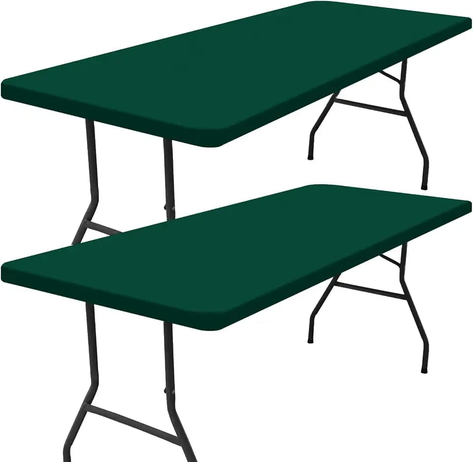 Smiry 2 Pack Rectangle Picnic Table Cloth, Waterproof Elastic Fitted Tablecloths, Washable Polyester Rectangular Patio Table Cover for Camping, Indoor and Outdoor (Dark Green, 30"x72")