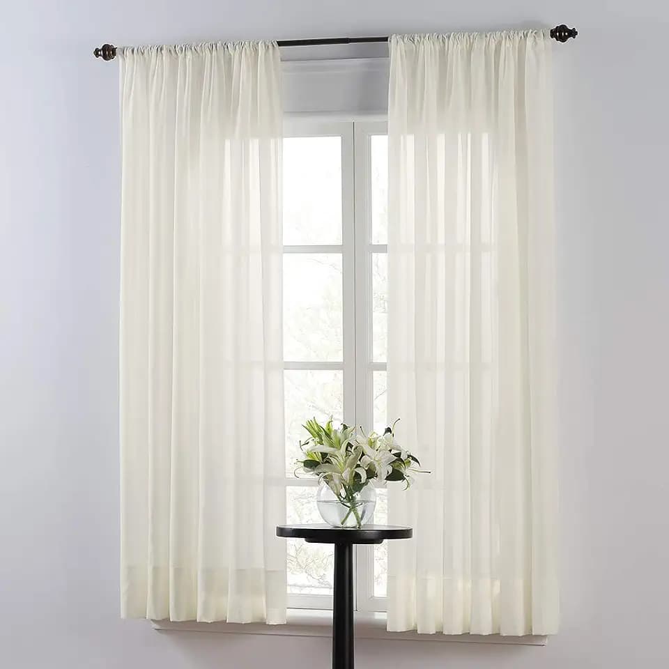 SmartSheer Solid Rod Pocket Window Sheer Panel, Ivory, 84" L x 59" W (Single Panel)