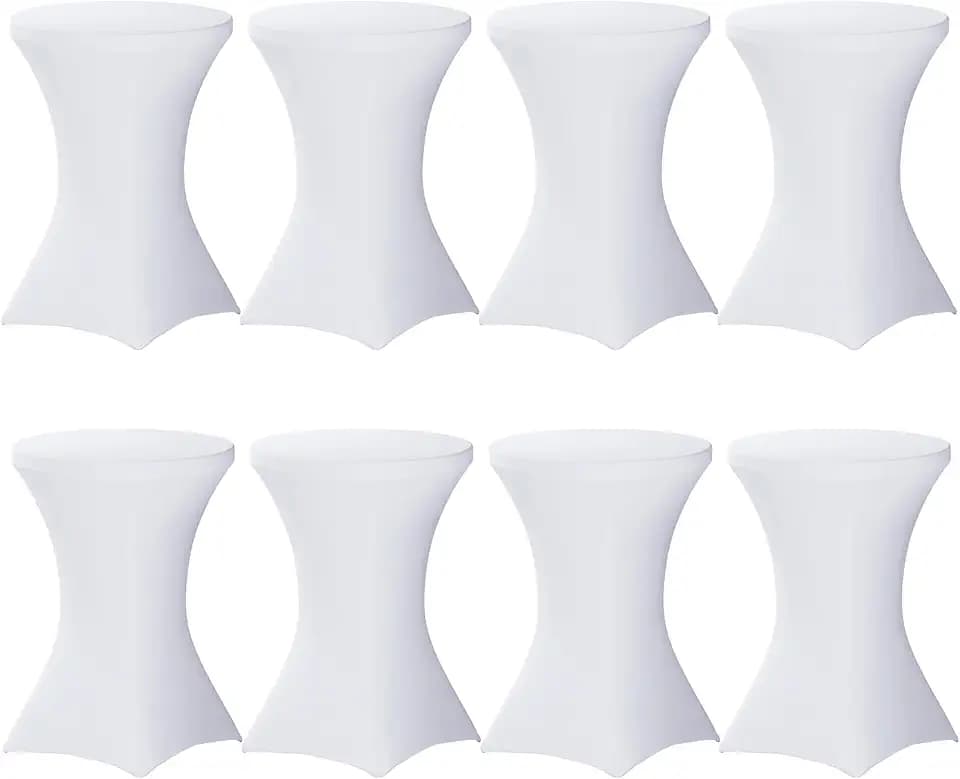 Fixwal 8 Pack Cocktail Tablecloth Bar Top Table Covers Round White Spandex