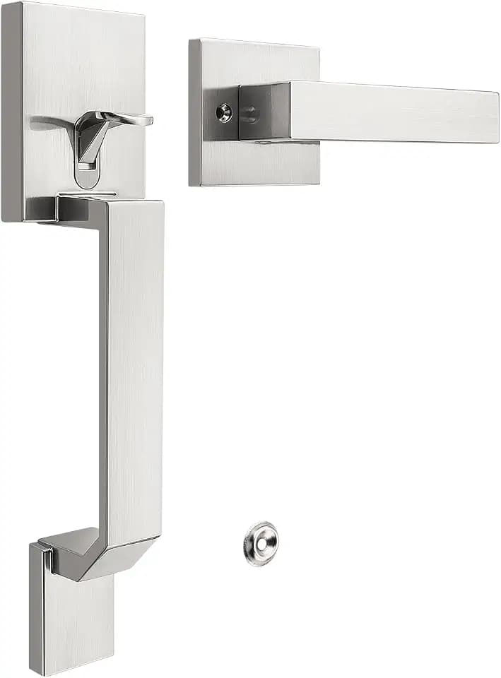 Tinewa Brushed Nickel Front Door Handle No Lock for Home Entry Door