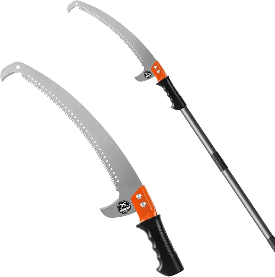 14FT Pole Saw for Tree Trimming 2-in-1 Hand Saw Steel Blade Extension Pole