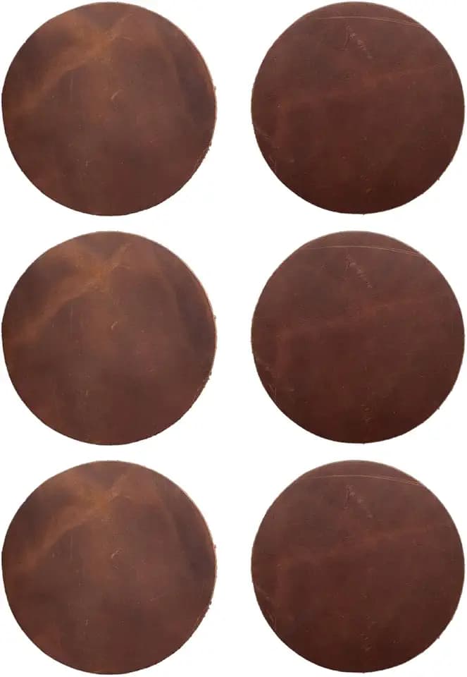Real Natural Grain Leather Coasters – Durable Non-Slip Distressed Design, Set of 6 for Table Protection in Home, Office, Kitchen, and Bar (Mocha)