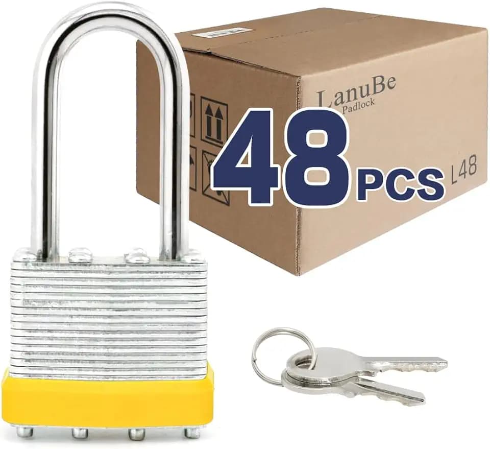 LanuBe Laminated Keyed Alike Padlock 48 Pack 1.6-in Wide Long Shackle
