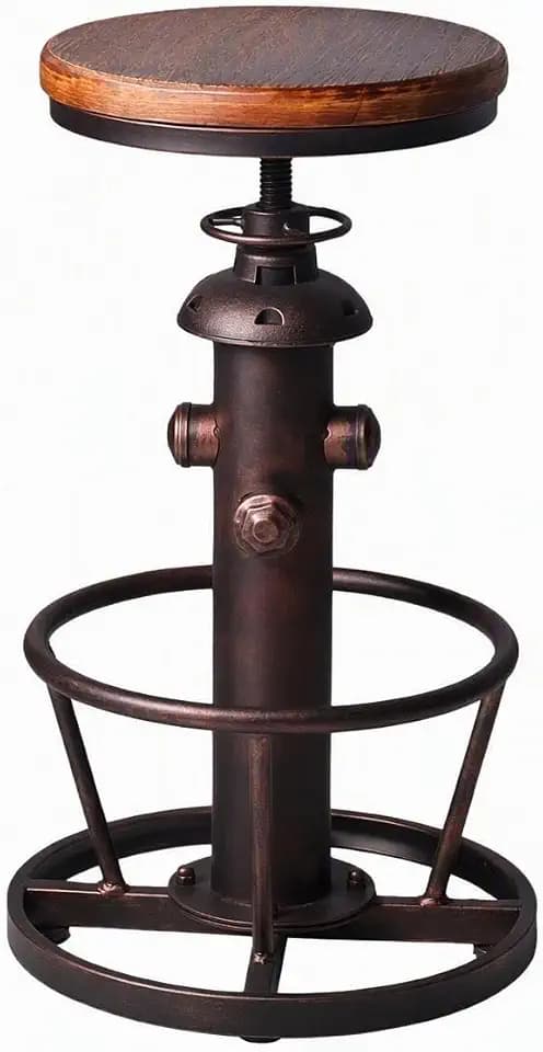 Vintage Swivel Bar Stool Industrial Coffee Kitchen Dining Chair Fire Hydrant Design Height Adjustable 24.8-30.7inch Solid Wooden Seat