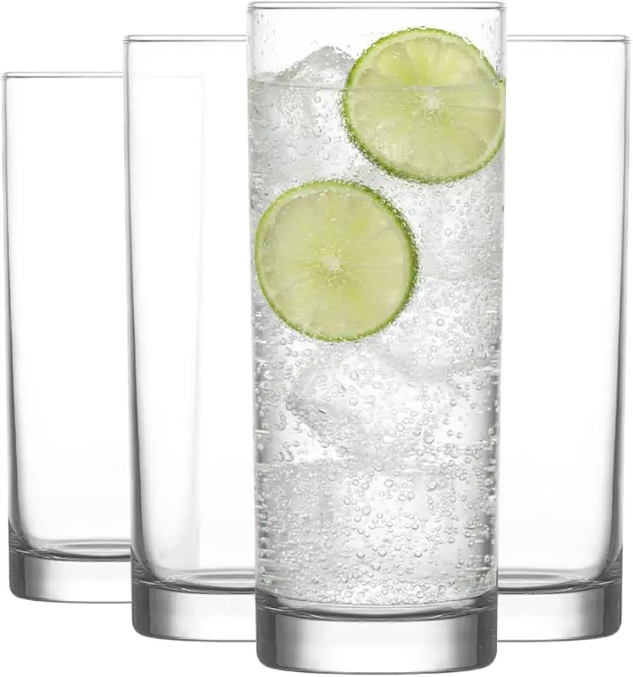 LAV Highball Glasses Set of 4 | Lead-Free Elegant Tall Glass, Tom Collins, Bar Beverage Glassware for Water, Mojito, Iced Coffee, Juice, Cocktail, Mixed Drinks, Restaurant, Drinking Cups | 12.2 oz