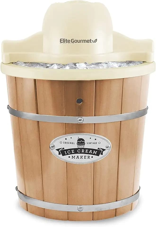Elite Gourmet EIM-924L 4Qt Old Fashioned Wood Bucket Ice Cream Maker, Pine