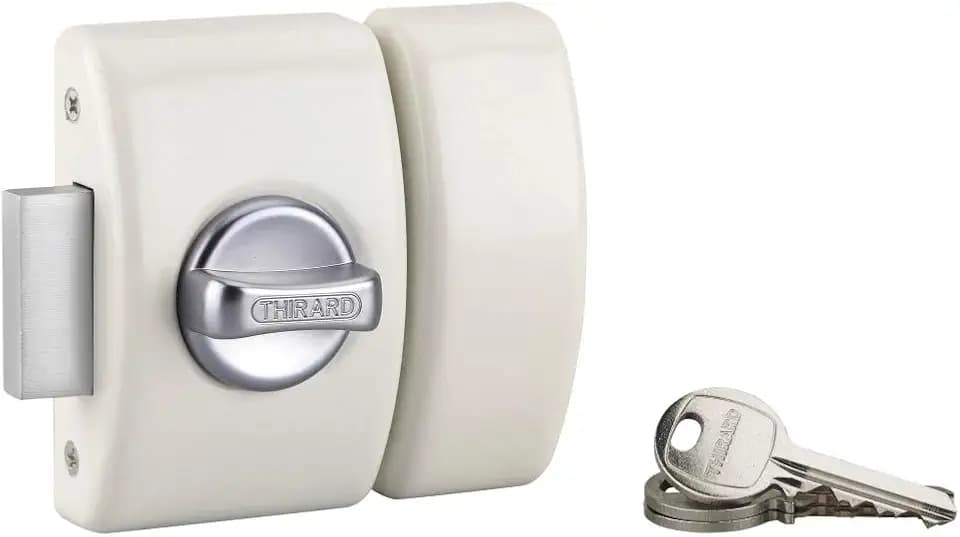 Design Türschloss mit 5 Stiften - Taster + Zylinder 40 mm - Schutz vor Einreißen - Lieferung mit 3 vernickelten Stahlschlüsseln und 5 Schließkeilen - Weiß lackiert THIRARD