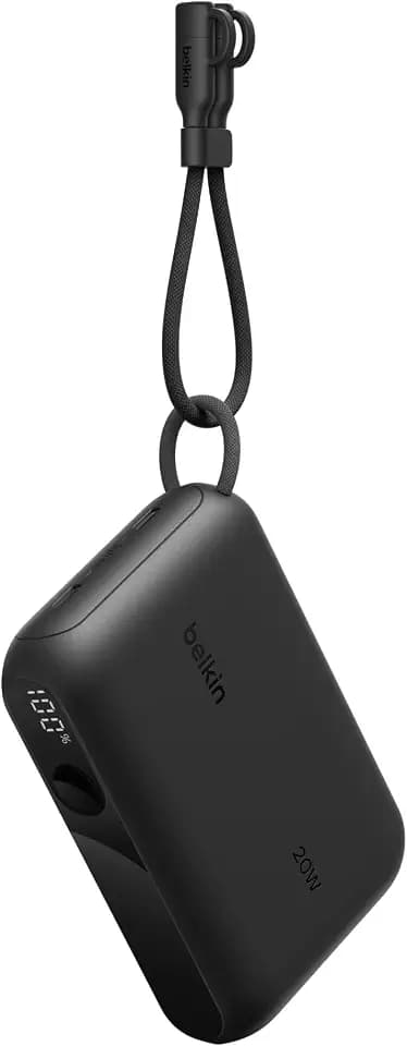 Belkin BoostCharge 10000mAh Power Bank, Digitale Akkuanzeige – Schwarz | 10K Powerbank, 2 USB-C-Anschlüsse, 20W Akkupack, Geeignet für Flugreisen, Bereits Aufgeladen, Abnehmbares USB-C-Kabel, Leicht
