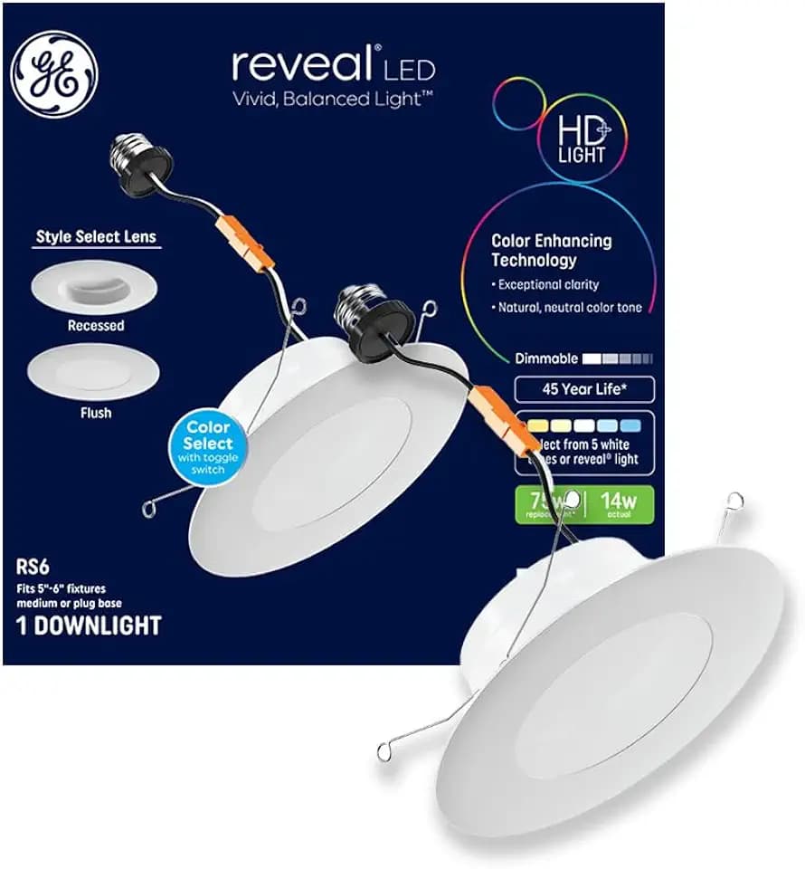 GE Reveal HD+ 5-6-inch LED Recessed & Flush Downlight, 50W Replacement