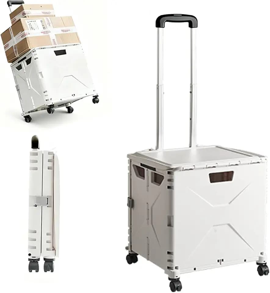 Collapsible Rolling Crate on Wheels for Teachers - Heavy Duty Plastic Teacher Tote Basket with Capacity, Durable Wheels, and Multi-Functional Design for Classroom, Shopping, or Travel (White)