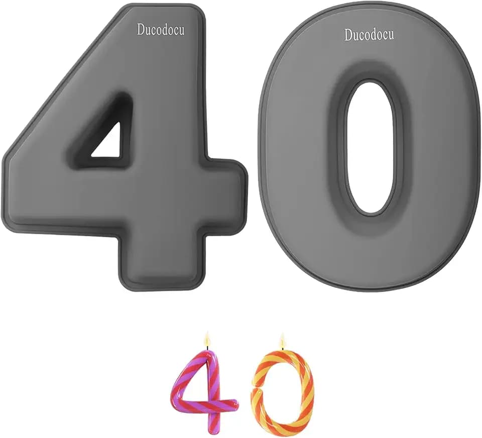 Ducodocu 2 Pack Silicone Number Cake Pan Large 3D Number Cake Mold Baking Forms Novel Cake Tins DIY Baking Mold 10 inch Number of 4&0 Gray