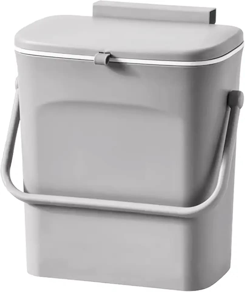 LALASTAR Kitchen Compost Bin for Countertop or Under Sink, Hanging Small Trash Can with Lid for RV/Office/Bedroom/Dorm, Mountable Indoor Compost Bucket, 9L/2.4 Gal, Grey