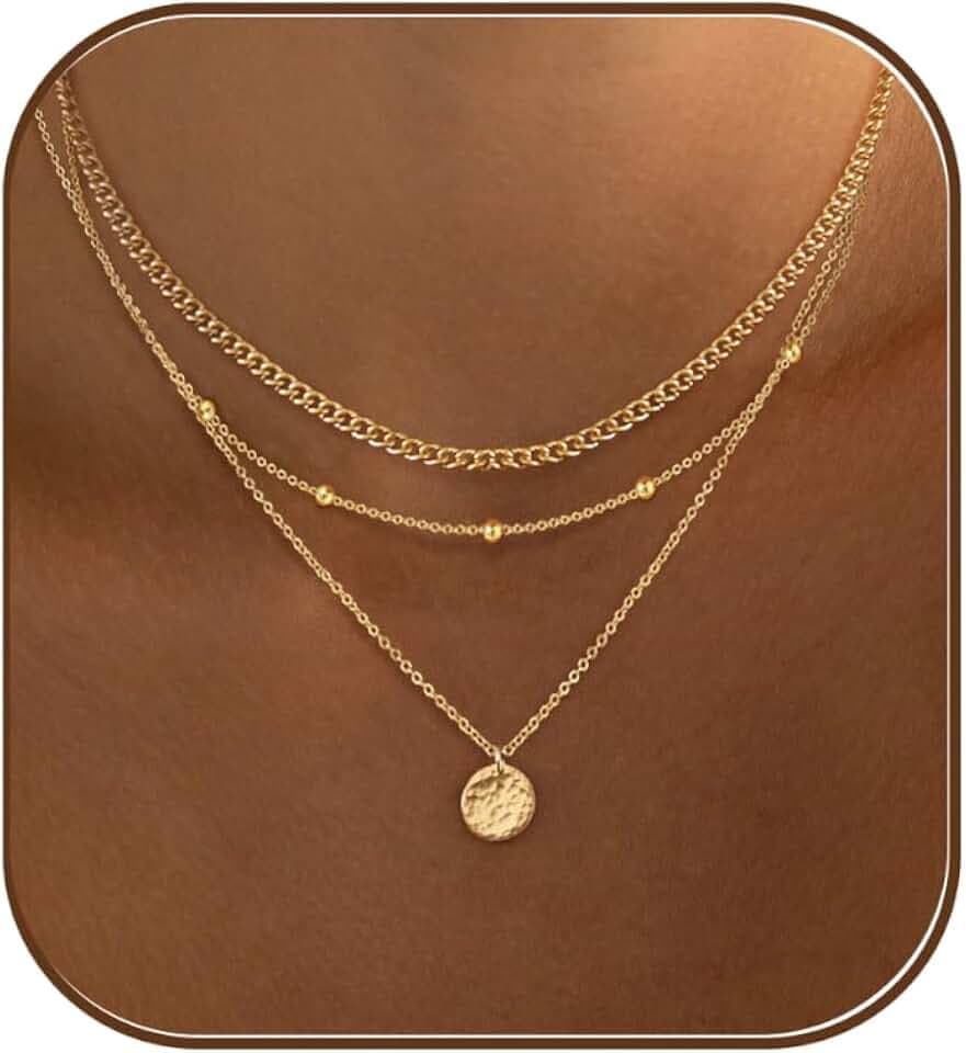 Ewrkbr Layered Necklaces for Women,Dainty Gold Necklace Stack 14k Gold Plated Layering Chain Choker Necklace Set Simple Statement Gold Necklaces for Women Trendy Waterproof Jewelry
