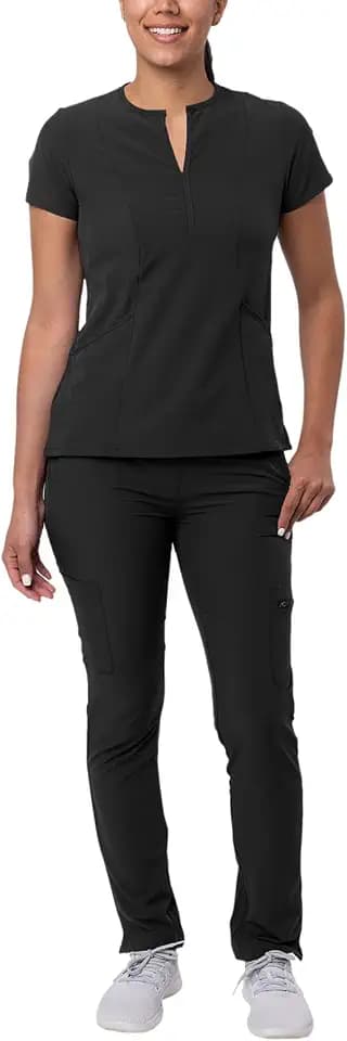 Adar Addition Go-Higher Scrub Set for Women - Notched V-Neck Scrub Top & Skinny Cargo Scrub Pants