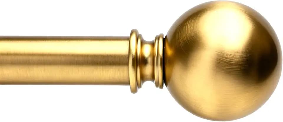 Golde Curtain Rods for Windows 18 to 45 inches,1 Inch Modern Metal Drapery Rods,Adjustable Heavy Duty Curtain Pole with Round Finials(18"-45"Warm Golden)