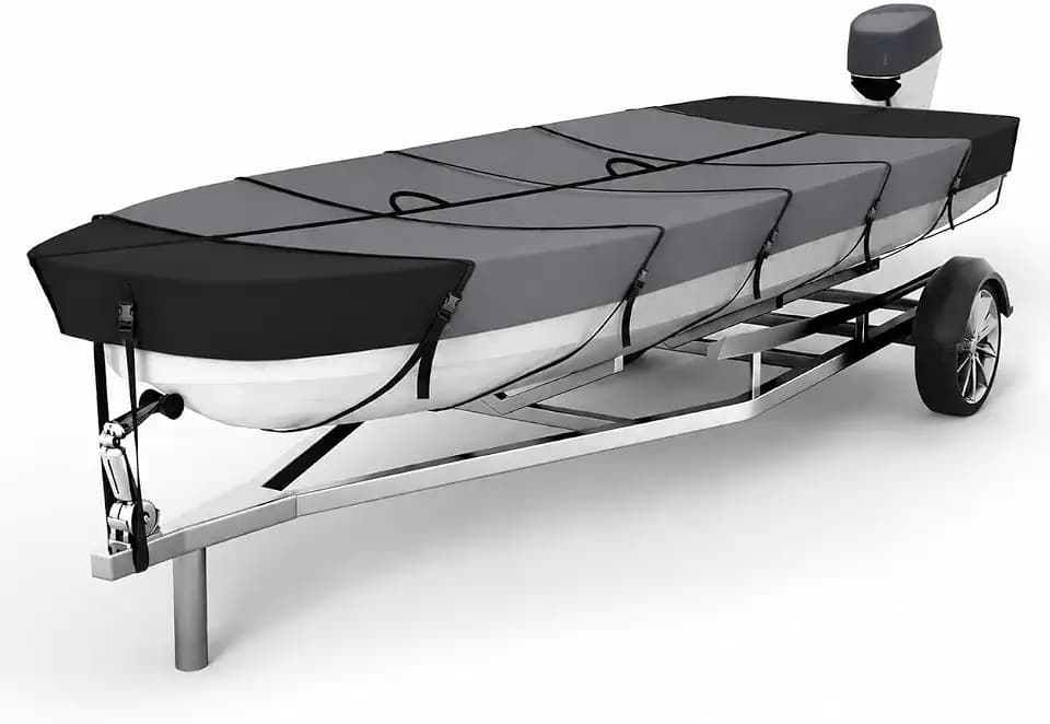 Jon Boat Covers 14-16 ft Heavy Duty Waterproof 420D Marine Grade UV Resistant, Fits 14ft Long and Beam Width up to 70 inches, Gray (14-16FT)