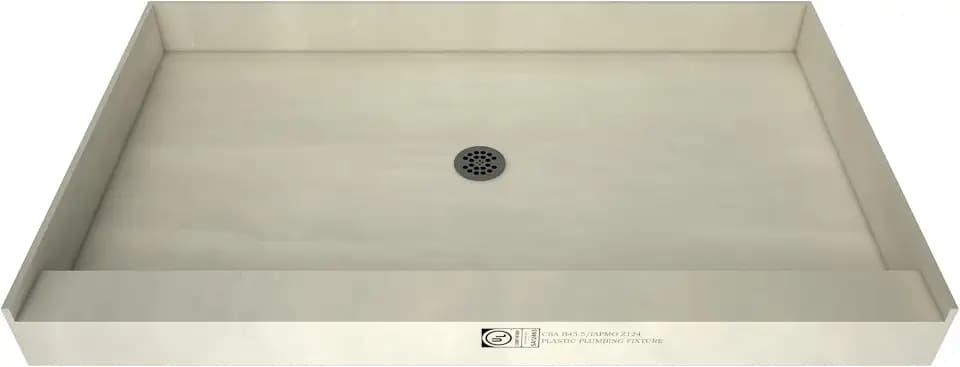 Tile Redi USA 4248C-PVC-BN Redi Base Shower Pan, 48" W x 42" D, Center Round Brushed Nickel Drain Plate