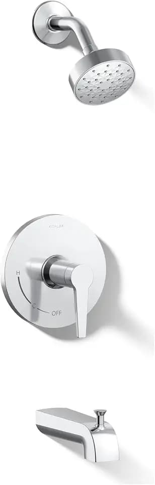 KOHLER K-TS97074-4G-CP Pitch Bath and Shower Trim Kit, Single-Function Showerhead, Diverter Bath Spout and Faceplace with Handle, 1.75 GPM, Polished Chrome