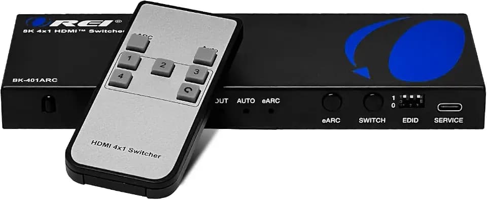 OREI 8K eARC HDMI 2.1 Switch 4x1, Switch mit UltraHD-Audio-Extraktor, unterstützt bis zu 4K @ 120Hz PS5, Spiele, Contorl IR EDID HDCP 2.3, optischer Ausgang, Kopfhörer L/R (BK-401A)