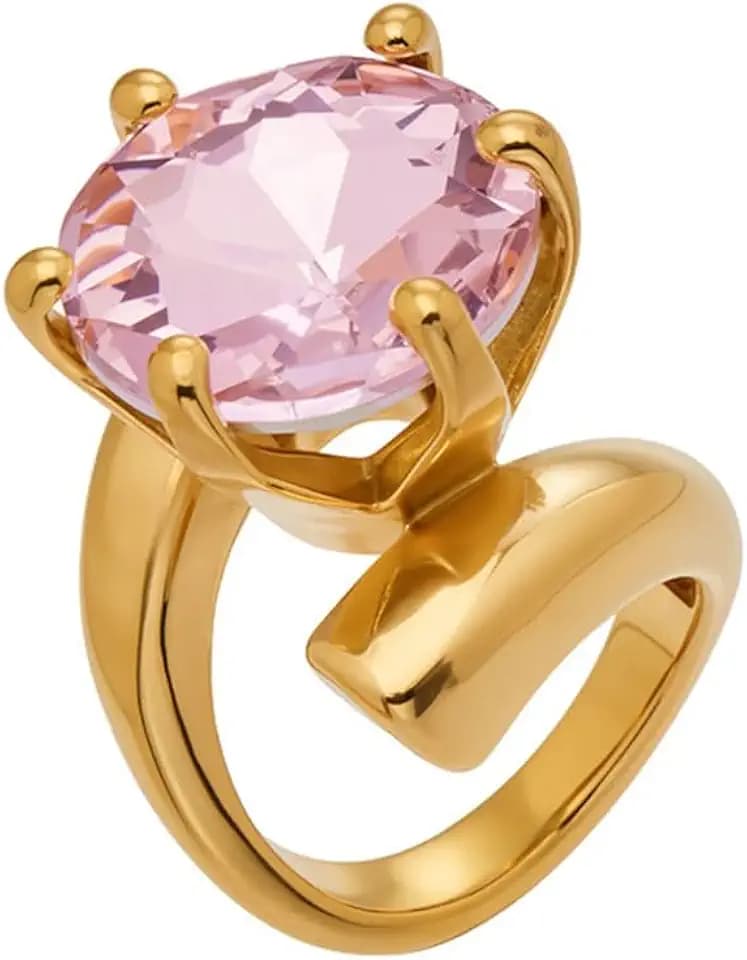 OIDIMS Cubic Zirconia Gemstones Statement Cocktail Rings for Women 18K Gold-Tone Plated Exaggerated Imitation Diamond Engagement Wedding Ring Fashion Finger Band Fashion Party Charm Jewelry