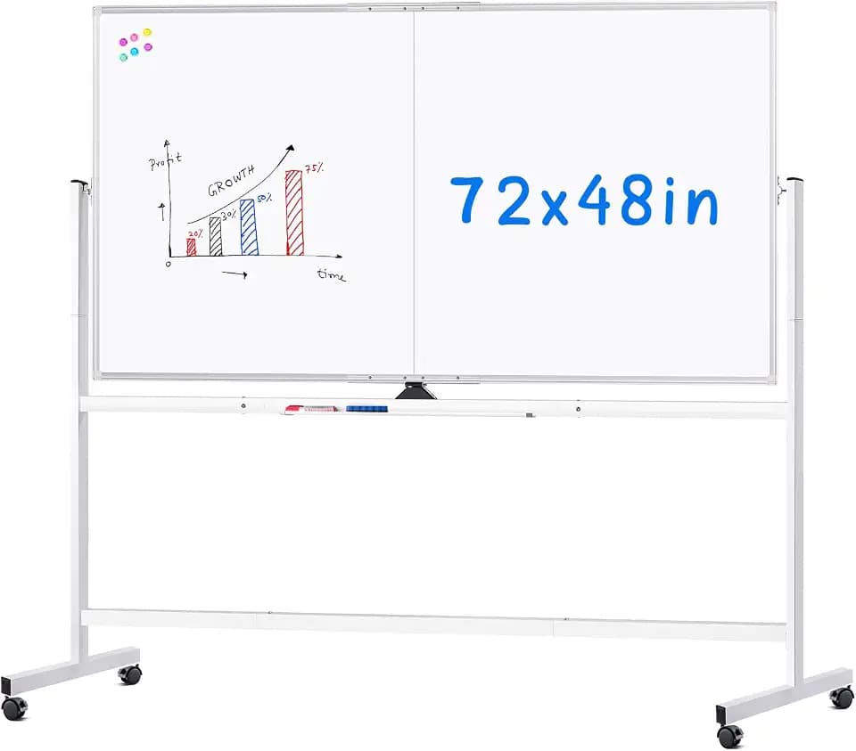 Maxtek Rolling Whiteboard on Wheels 72x48 Large Double-Sided Magnetic Board