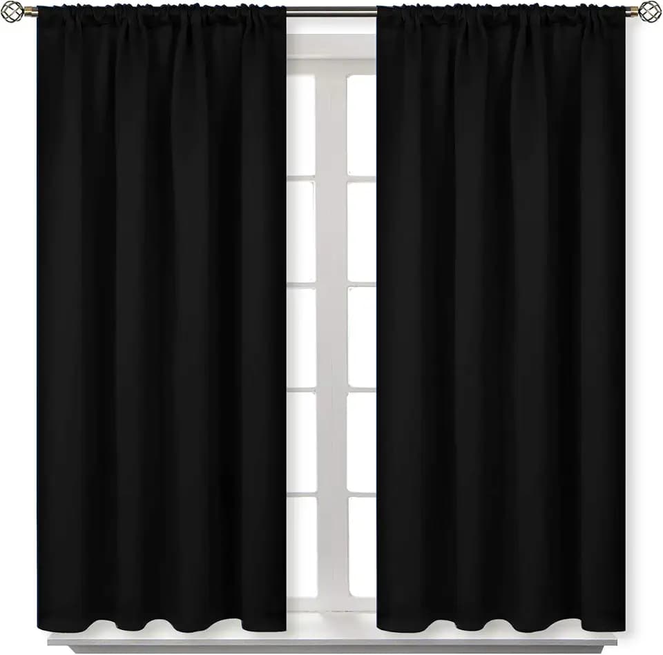 BGment Black Out Curtains 54 Inches Long for Bedroom - Rod Pocket Thermal Insulated Drapes for Short Window/Living Room Room Darkening Blinds Privacy, Black, 42 x 54 Inch, 2 Panels