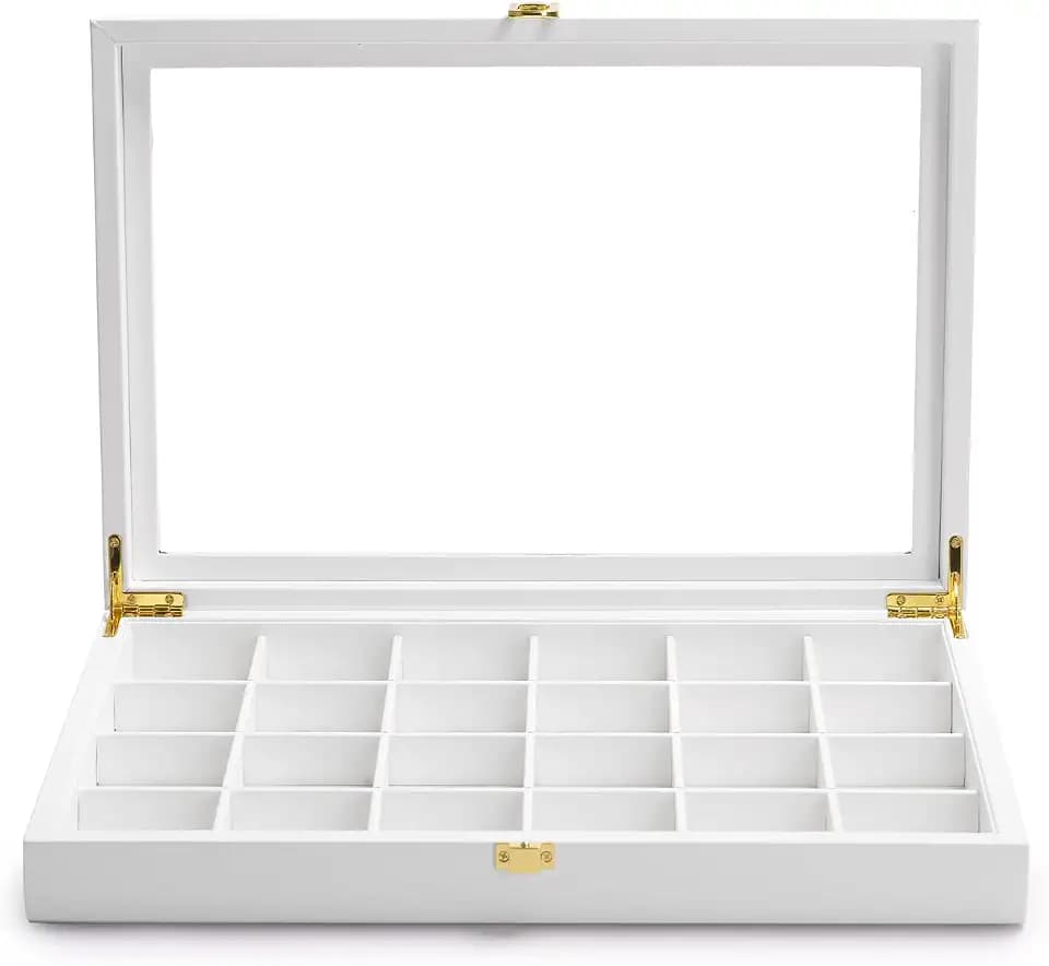 Oirlv Premium White Leather 24 Grid Jewelry Tray