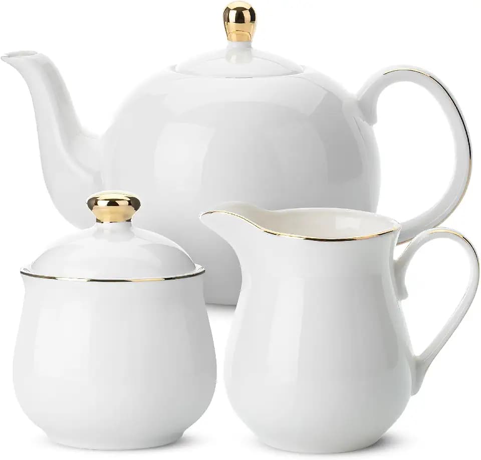 BTaT- Porcelain Creamer and Sugar and Teapot Set, White Cream and Sugar Bowl and Creamer Set