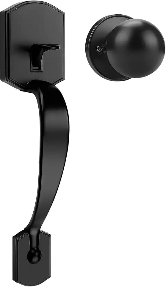 Tinewa Matte Black Front Door Handle with Cove Knob, No Lock