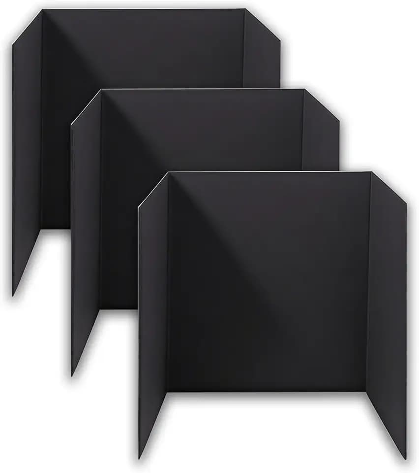 3-Pack Black Trifold Display Boards, 24 x 16 Inches Tri-Fold Corrugated Presentation Boards for Classroom Projects, Science Fairs, Business Events, and Exhibits
