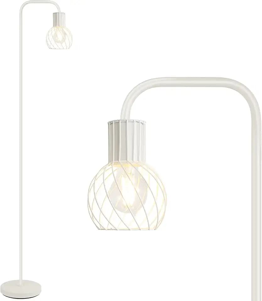 Industrial Floor Lamp, White Standing Lamp Modern with 6W LED Bulb, Foot Switch, Metal Tall Floor Lamps for Living Room, Bedroom, Office, Den, Vintage Stand Up Light, Minimalist Mid Century Pole Lamp