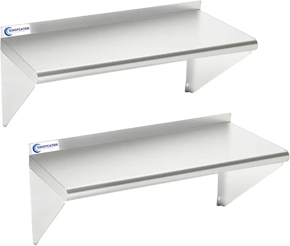 Stainless Steel Shelf 2 Pack 12"x24", Wall Mounted Metal Shelves